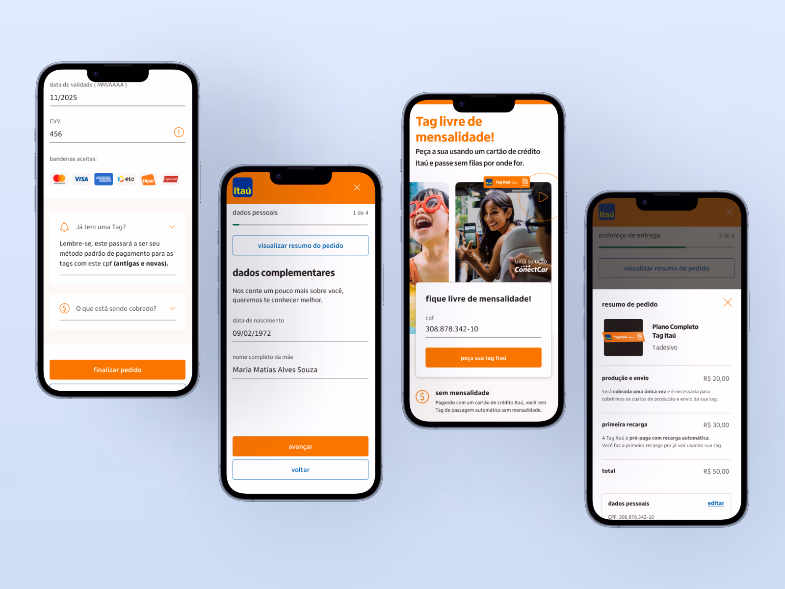 Telas finais do fluxo de aquisição da Tag Itaú — UI Design