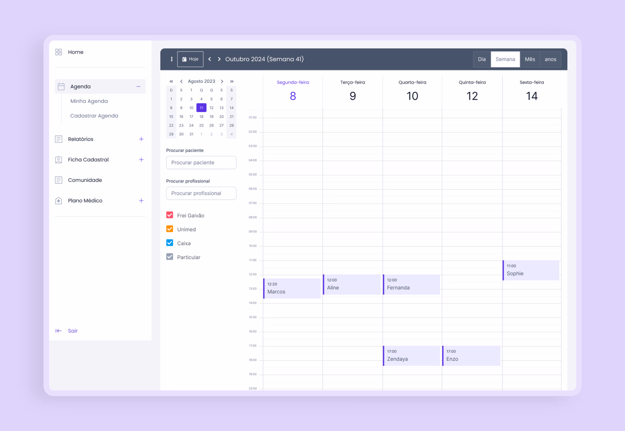 Tela de calendário e agendamento do SaaS Evoluttivo